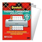 Scotch Dry Erase Thermal Laminating Pouches, 50-Pack, Works with Dry Erase Markers, Reuseable Worksheets, Calendars, Checklists, 8.9 x 11.4 Inches, Letter Size, Clear Professional Finish (TP3854-50DE)