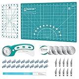 Headley Tools Rotary Cutter Set - 45mm Fabric Cutter, 5 Extra Rotary Blades, A3 Cutting Mat, Quilting Ruler and Sewing Clips, Craft Knife Set, Ideal for Crafting, Sewing, Patchworking,Turquoise