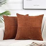 Fancy Homi 2 Packs Rust Boho Decorative Throw Pillow Covers 18x18 Inch for Couch Bed Sofa, Farmhouse Fall Home Decor, Soft Corss Corduroy Patchwork Textured Terracotta Accent Cushion Case 45x45 cm