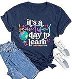 It’s a Beautiful Day for Learning T-Shirt for Women Teacher Life Shirts Gifts Reading Book Lover Casual Short Sleeve Top Tees-Blue L
