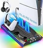 Rysker PS-5/Slim/Pro Cooling Station with 3-Level Cooling Fan, Fast Controller Charger for Disc & Digital, PS-5 Accessories Incl. 3 USB Ports, Screw and Headset (Royal Blue)