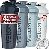 VELOMIX -4 PACK- 28 oz Shaker Cups for Protein Shakes - 4x Wire Whisk | Leak Proof Protein Shaker Bottles for Protein Mixes | Protein Shaker Bottle Pack | Mixer for Protein Shakes(Aqua Depths)