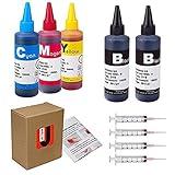 JETSIR 4 Color Ink Refill kit for HP 950 951 932 933 60 61 952 902 901 62 63 21 22 920 940 934 564 711 970 971 94 95 96 Ink Cartridge (2 Black 1 Cyan 1 Magenta 1 Yellow) 100ML x5 Bottle with Syringe