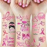 40 Pieces Breast Cancer Awareness Temporary Tattoos, Pink Ribbon Tattoo Stickers for Women Girls Face Body Decoration Supplies for Fundraising Event Party