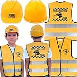 AnapoliZ Kids Construction Vest plus Hat Set | 2 Pcs Kids Construction Worker Vest & Hat Dress Up | Yellow Reflective Vest Construction, plus Yellow Plastic Childrens Hard Hat | Construction Costume