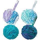 AmazerBath Loofah Sponge 75g/Piece, Exfoliating Bath Sponge Body Scrubber - Loofa Set of 4 Flower Color (Large, Green-Purple)