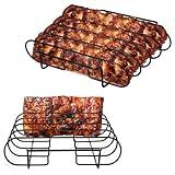UNCO- Stainless Steel Rib Rack, Holds Up to 4 Full Racks of Ribs for Smoking, Smoker Rack for Grilling, Nonstick BBQ Rib Rack Stand Holder