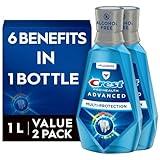 Crest Pro-Health Advanced Mouthwash, Alcohol Free, Multi-Protection, Fresh Mint, 1 L (33.8 fl oz), Pack of 2, Crest Mouthwash, Mouthwash Alcohol Free, Flouride Mouthwash