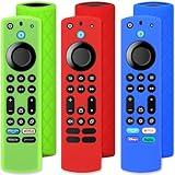 Pinowu Silicone Remote Case (3pcs) for Firestick 4K Max/Insignia/Pioneer/Omni (QLED) Series Alexa Voice Remote Enhanced w/Lanyard (Green Glow + Red + Blue)