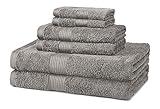 Amazon Basics 6 Piece Oversized Fade resistant Towel set, 100% Cotton towels for bathroom, soft and absorbent, 2 Bath Towels, 2 Hand Towels and 2 Washcloths bathroom towel set, Gray