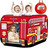 Britik Pop up Play Tent for Kids Aged 1-3 Years Old Boys and Girls : Fire Truck Tent Playhouse Toy Play Tents for Toddlers 3-5 Kids Tent Indoor Outdoor Playhouse Toys for 1 + Year Old, Fire Truck