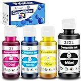 Pristar Compatible with HP 31 32XL Ink Bottle Set Compatible with HP Smart Tank 7301 7001 7602 5000 6001 5101 5102 5103 Plus 651 551 455 457 450 All-in-One Printer (165 ML 32XL Black Ink 100 ML 31 CMY