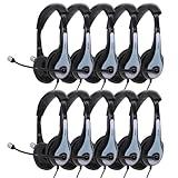 Avid Products AE-36 Headset in White with Adjustable Boom Microphone for School, Classroom, Education, Testing and Assessment (50 Pack)