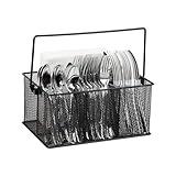 Mind Reader Utensil Holder, Silverware Organizer, Caddy, Cutlery Holder, Kitchen, Metal Mesh, 10"L x 7"W x 4.75"H, Black