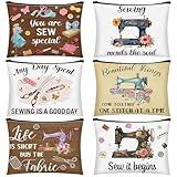 Reginary 6 Pcs Sewing Themed Makeup Bag Funny Sewing Gifts Canvas Cosmetic Pouch with Zipper Quilter Gifts for Women Quilter Enthusiast Mother's Day