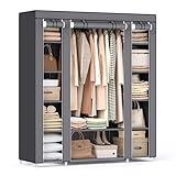 SONGMICS Closet Wardrobe, Portable Closet for Bedroom, Clothes Rail with Non-Woven Fabric Cover, Clothes Storage Organizer, 59 x 17.7 x 69 Inches, 12 Compartments, Gray ULSF03G