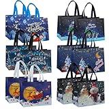 YCDMLJC 12 pcs Large Christmas Gift Bags,Reusable Multifunctional Non-Woven Christmas Shopping Bags,Christmas Tote Bags with Handles for New Year, Xmas Decorations Party Supplies,12.8"x9.8"x6.7''