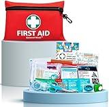 General Medi Mini First Aid Kit, 110 Piece Small First Aid Kit - Includes Emergency Foil Blanket, Scissors for Travel, Home, Office, Vehicle, Camping, Workplace & Outdoor (Red)