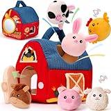 hahaland Baby Toys 6-12 Months - Surprise Barn with Stuffed Farm Animals, Rattle, Crinkle Paper, Mirror - Montessori Toys for 6 Month Old Babies, Sensory Balls Toddlers 1-3, 1 Year Old Boy Girl Gifts