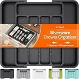 Lifewit Silverware Drawer Organizer, Expandable BPA Free Utensil Tray for Kitchen, Adjustable Flatware and Cutlery Holder for Spoons Forks Knives, Plastic Kitchen Organizers and Storage, Black