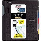 Five Star Spiral Notebook + Study App, 5 Subject, College Ruled Paper, Advance Notebook with Spiral Guard, Movable Tabbed Dividers and Expanding Pockets, 8-1/2" x 11", 200 Sheets, Black (73144)