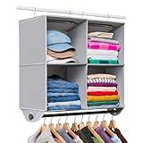 Hold N' Storage - 4 Shelf Hanging Closet Organizer - Closet Hanging Shelves Storage and RV Closet Hanging Organizer- Grey with Black Metal Rod - 24” W x 12” D x 29-1/2” H - Perfect for College Dorms