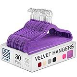 Zober Velvet Hangers - Heavy Duty Hangers for Coats, Pants & Dress Clothes - Non Slip Clothes Hanger Set - Space Saving Felt Hanger for Clothing (Purple, 30 Pack)