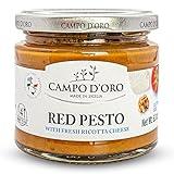 Red Pesto Sauce 6.35 oz, Sundried Tomato Pesto, Italian Tomato Sauce with Fresh Ricotta Cheese. Italian Pasta Sauce & Sicilian Pesto Sauce. Italian Food 100% Made in Italy, By Campo D'Oro