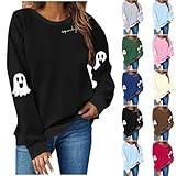 gsatuba Oversized Halloween sweatshirt for women Spooky Season Sweatshirts For Women Cute Halloween Ghost Sweaters Casual Long Sleeve Crewneck Pullover Tops Black XL