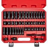 AMM 3/8" Drive Impact Socket Set, 48-Piece Standard SAE (5/16 to 3/4 inch) and Metric (8-22mm) Size, 3" and 6" Drive Extension Bar, Impact Universal Joint, 3/8" to 1/2" Impact Adaptor, CR-V