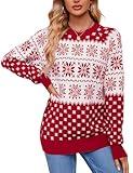 NECIOUS Womens Ugly Christmas Sweater Christmas Sweaters for Women 2026 Women's Christmas Tops Long Sleeve Snowflake Fall Winter Pullover Red L