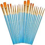 Soucolor Acrylic Paint Brushes Set, 20Pcs Round Pointed Tip Artist Paintbrushes for Acrylic Painting Oil Watercolor Canvas Boards Rock Body Face Nail Art, Halloween Pumpkin Ceramic Crafts Supplies