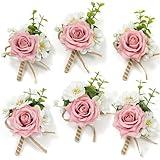 Serwalin 6PCS Pink Rose Boutonniere for Men Wedding Groom Groomsmen Best Man Boutonniere for Wedding Ceremony Anniversary Prom Flowers Formal Dinner Party
