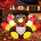 GOOSH 5.4 FT Long Thanksgiving Inflatables Turkey Outdoor Decorations Blow Up Yard Turkey with Neckerchief with Built-in LEDs for Indoor Party Garden Lawn Decor