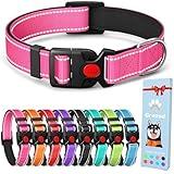 Grepad Polyester Dog Collars for Medium Dogs Female Male,Durable Comfortable Padded Basic Dog Collars for Puppy Small Extra Large Breed with Quick Release Safety Buckle for Dog Boy Girl,Pink,M