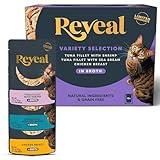 Reveal Natural Wet Cat Food, 12 Count, Grain Free, Limited Ingredient Cat Food Pouches, Fish and Chicken Variety in Broth, 2.47 oz Pouches