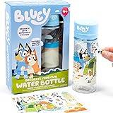 Bluey Decorate Your Own Water Bottle, Repositionable Stickers, Great For Bluey Birthday Parties, Summer Sports, and More, Reusable BPA-Free Water Bottle for Kids Ages 3, 4, 5, 6