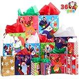 JOYIN 36 Pcs present Bag with Tissue Papers and Tag, Assorted sizes set for Wrapping Xmas Holiday Presents, present Decoration, present Wrapping, School Classrooms, Party Favors