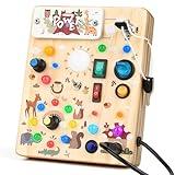 Joyreal Wooden Busy Board with LED Light, Montessori Toddler Toys, Wooden Sensory Board, Toddlers Activity Travel Toys for Boy & Girl Birthday Gift (Forest Theme)