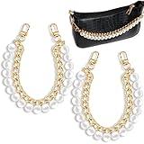 2 Pcs 9.45" Pearl Purse Chain Short Handle Replacement Bag Chain Strap Metal Shoulder Chain Imitation Pearl Handbag Chain Accessories for Purse Bags Women (Gold)