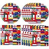 DURYGEN International World Flags Tableware Set International Flags Decorations Plates and Napkins for Travel Trip Around the Globe Retirement,School, Sports Events, Grand Opening, Party
