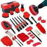 MIANYINGR 35Pcs Car Detailing Kit, Car Cleaning Kit with Windshield Cleaning Tool and Tool Box, Interior & Exterior Auto Care Supplies and Brushes (B：35PCS-R)