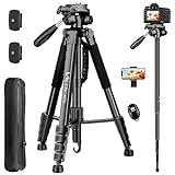 Tripod for Camera, 72" Tall Camera Tripod with Remote, Compact Camera Stand Tripod for Phone, Lightweight DSLR Tripod& Monopod, Professional Heavy Duty Tripod for Spotting Scope, Telescope, Binocular