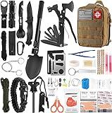 Survival Kit and First Aid Kit, 142Pcs Professional Survival Gear and Equipment with Molle Pouch, for Men Dad Husband Who Likes Camping Outdoor Adventure (Khaki)