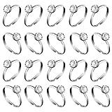 Whaline 36 Packs Diamond Engagement Rings Silver Minimalist Bridal Shower Rings for Wedding Table Decorations Party Supply Favor Accents Cupcake Toppers Bachelorette Hens Party