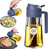 YRRAMATE 16oz/470ml Glass Olive Oil Sprayer for Cooking with Stickers, 2 in 1 Oil Dispenser for Kitchen Gadgets, Food Grade Premium Spray Bottle with Portion Control for Salad, BBQ (Navy)