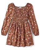 The Children's Place Girls' Long Sleeve Everyday Dress, Pecan Pie Smocked