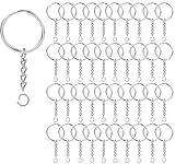 KANSPHY 100 Pack Key Ring with Chain and Open Jump,1 inch Split Round Keychain Rings Bulk for Craft Making Jewelry