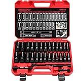 29-Piece 1/2" Drive Impact Socket Set, SAE (3/8 to 1 inch) and Metric (10-24mm) Sizes with Extension Bars Standard Deep Socket Set CR-V Material High Durability Impact Wrench