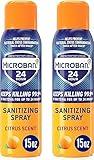 MICROBAN Disinfectant Spray, 24 Hour Sanitizing and Antibacterial Spray, Sanitizing Spray, Citrus Scent, 2 Count (15oz Each) (Packaging May Vary)